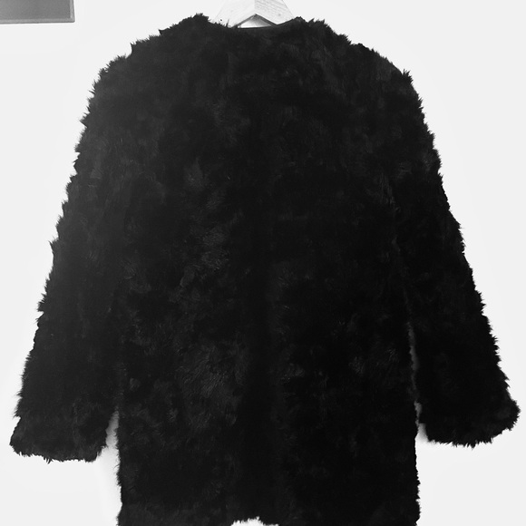 Zara Trf Outerwear Fuzzy Faux Fur Collarless Zip Front Coat in Black Size S EUC - Picture 3 of 16